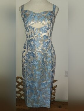 Vici Blue and Cream Floral Cutout Midi Dress